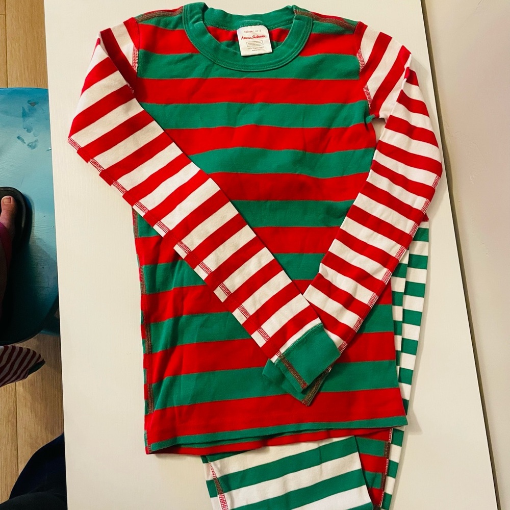 Hanna Andersson Green and Red Striped Pajamas size 150